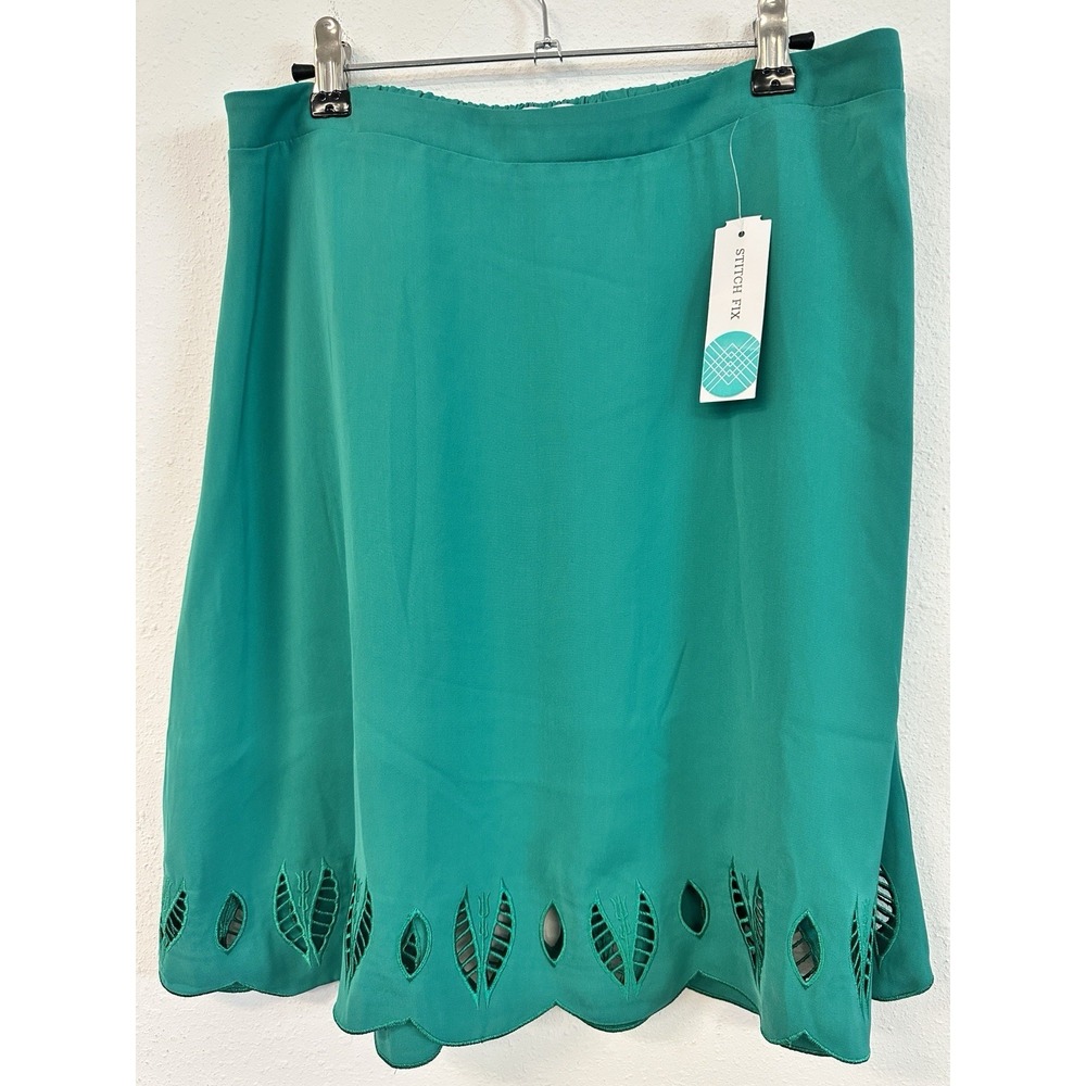 Market & Spruce Embroidered Scallop Hem Elastic Waist Skirt Emerald Green Medium